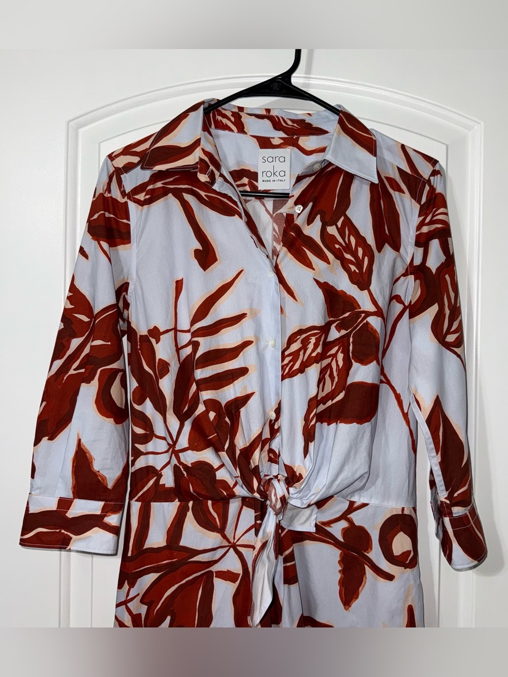 Sara Roka Dralla Dress Women’s Size 42 Maxi Tie Front Cotton Made In Italy